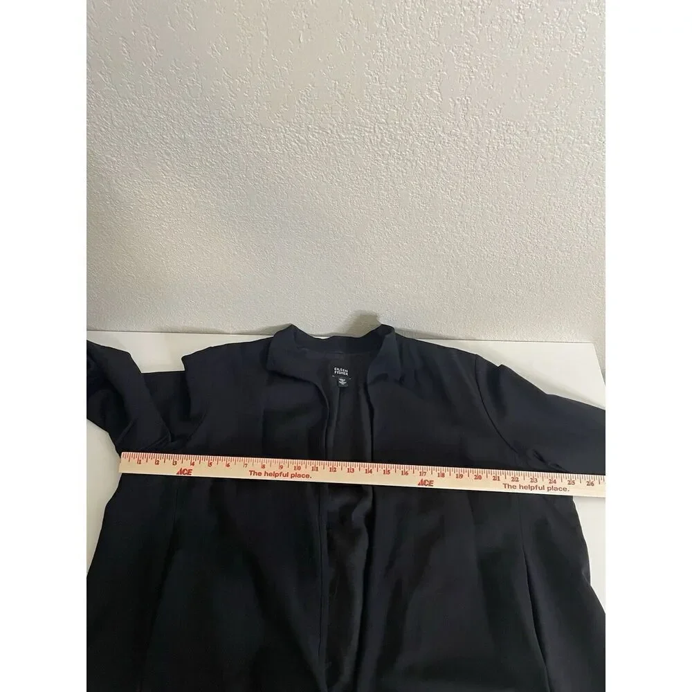 Eileen Fisher Size XL Black Jacket Open Front Blazer Short Pockets